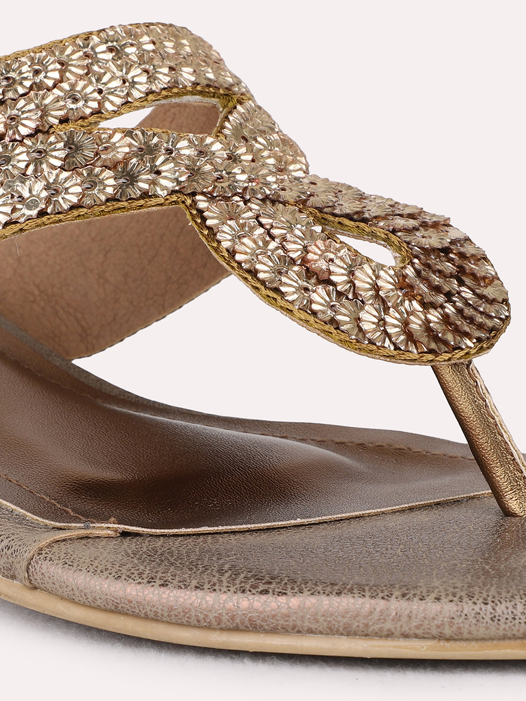 Womens Golden Party Wear Embellished Round Toe Block Heel Sandals