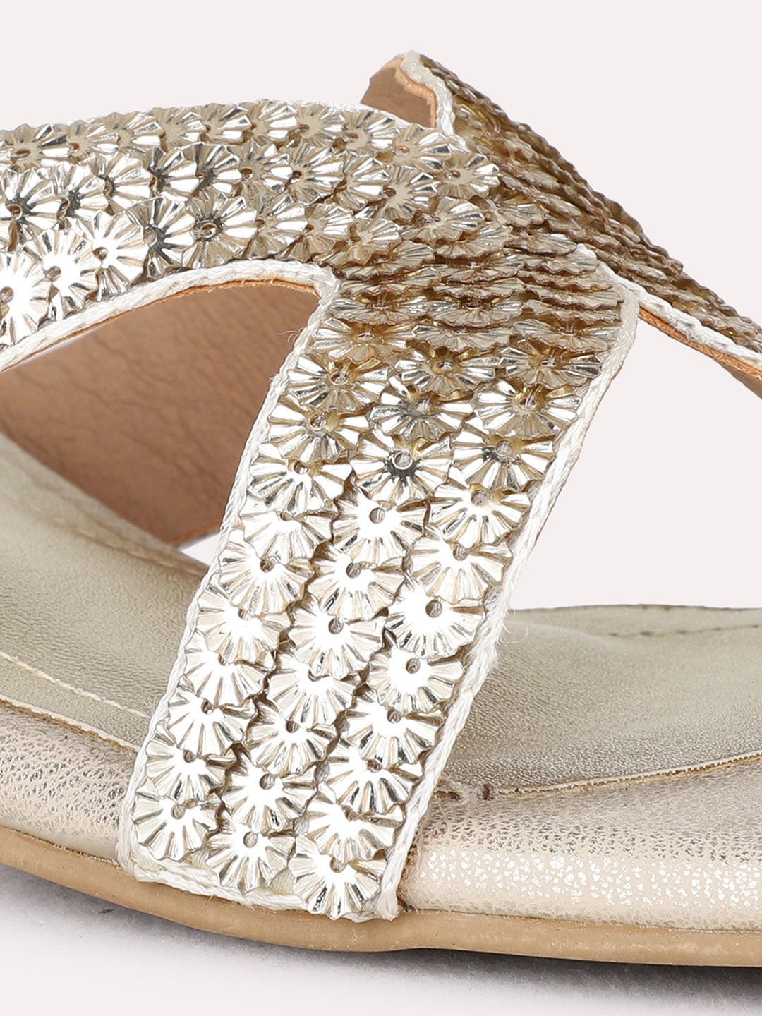 Womens Golden Party Wear Embellished Square Toe Block Heel Sandals