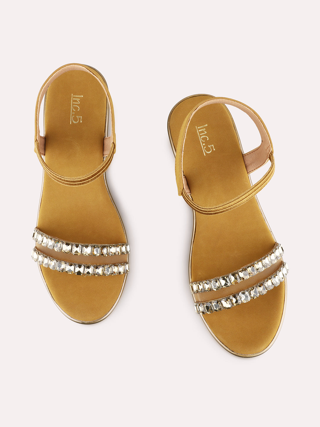 Womens Golden Ethnic Embellished Pattern Round Toe Wedges
