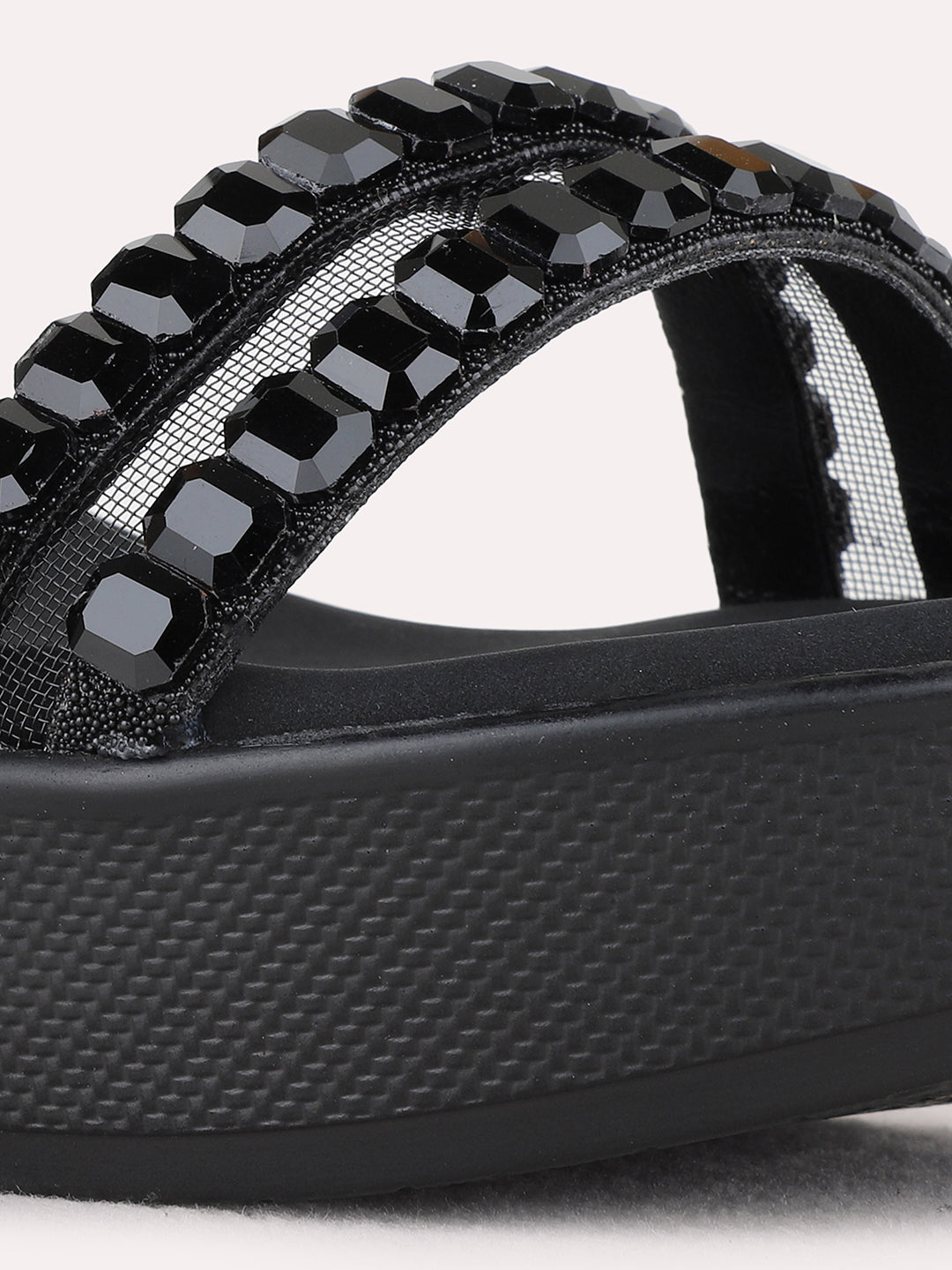 Womens Black Ethnic Embellished Round Toe Wedge Heels