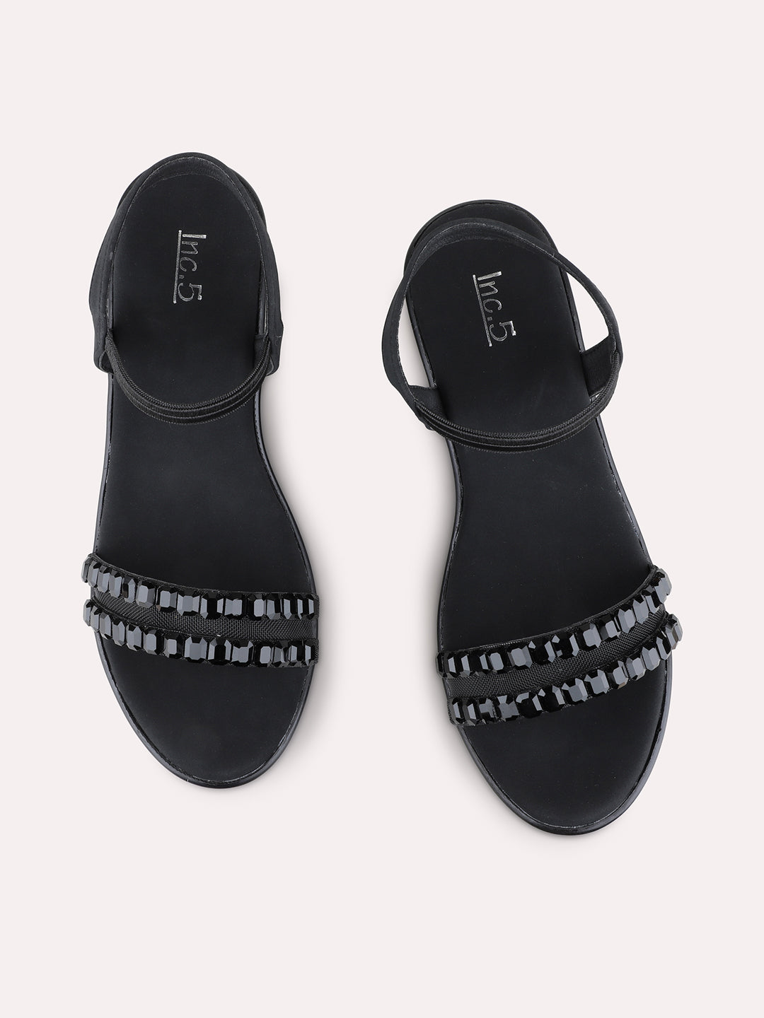 Womens Black Ethnic Embellished Round Toe Wedge Heels