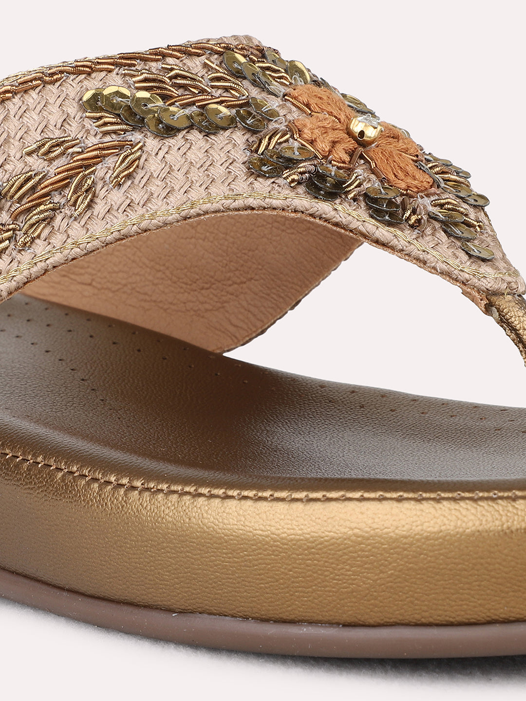 Womens Golden Ethnic Embellished Pattern Wedge Sandals