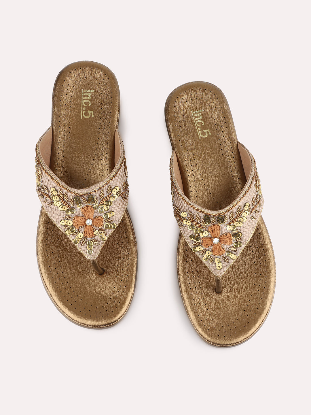 Womens Golden Ethnic Embellished Pattern Wedge Sandals