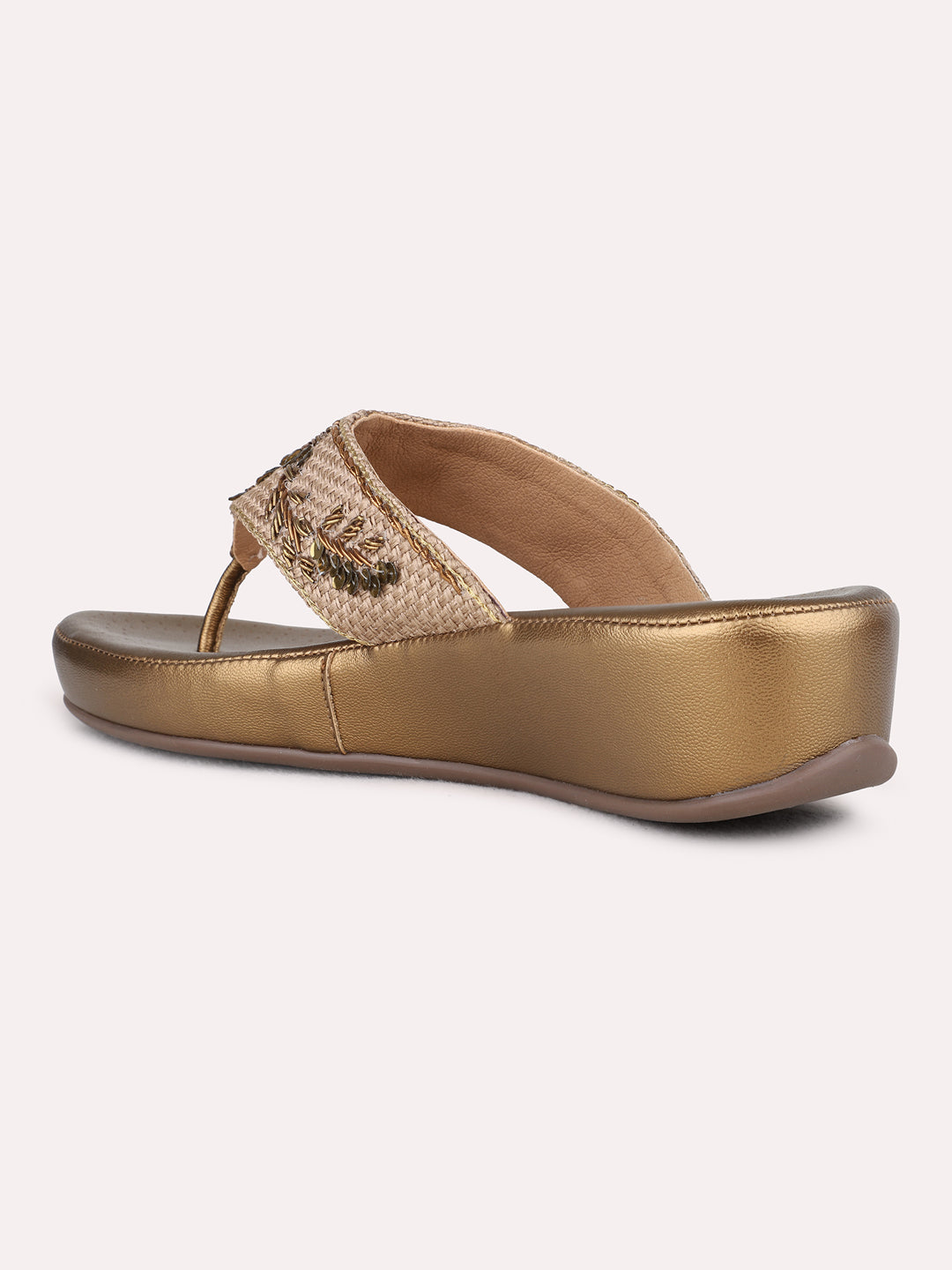 Womens Golden Ethnic Embellished Pattern Wedge Sandals