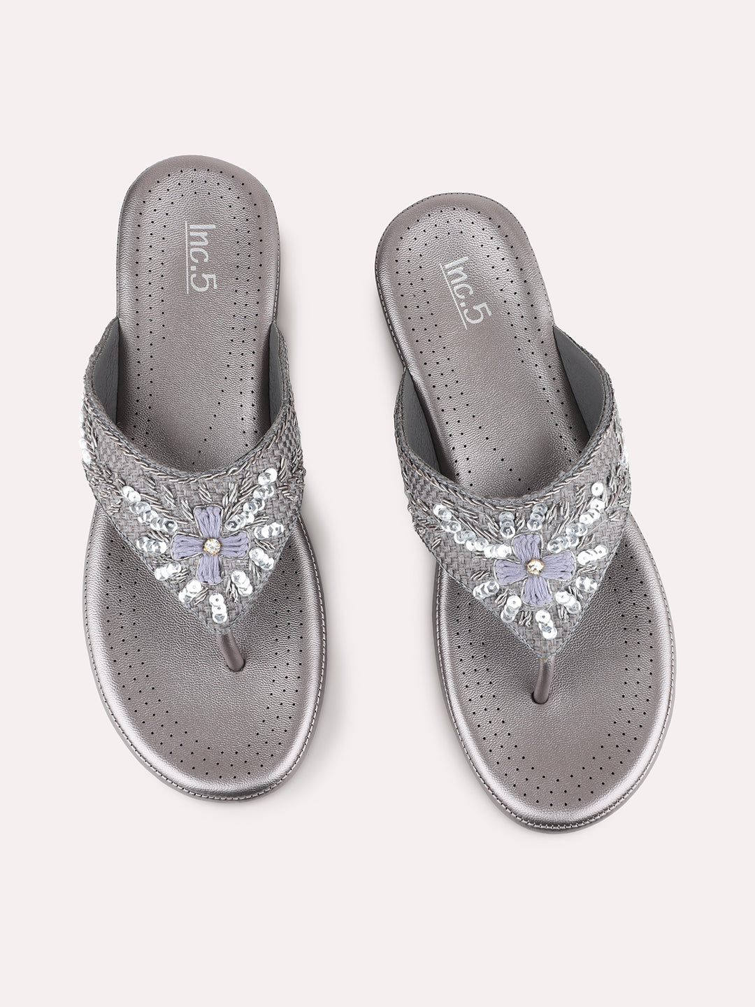 Womens Pewter Ethnic Embellished Pattern Wedge Heel Sandals