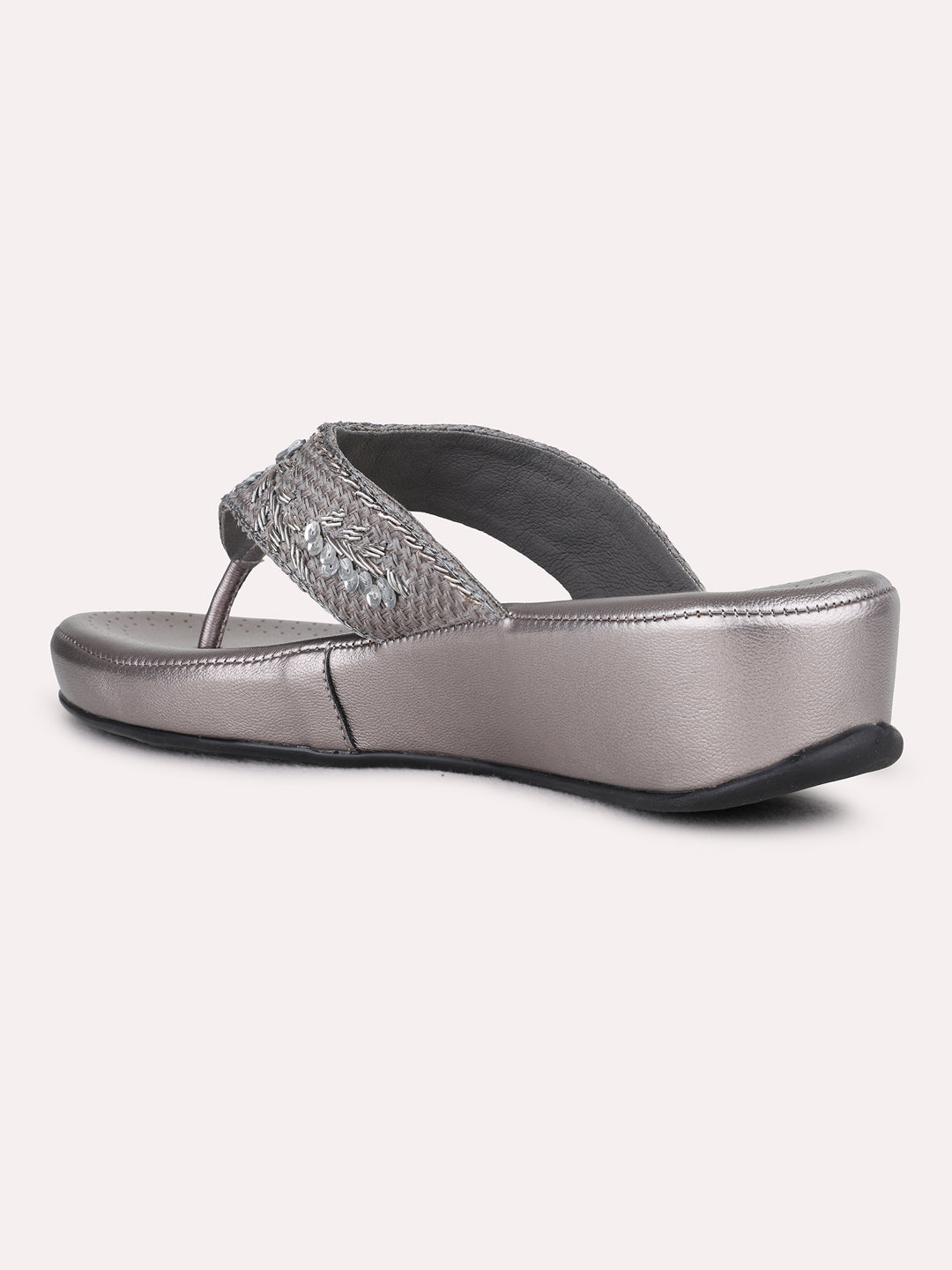 Womens Pewter Ethnic Embellished Pattern Wedge Heel Sandals