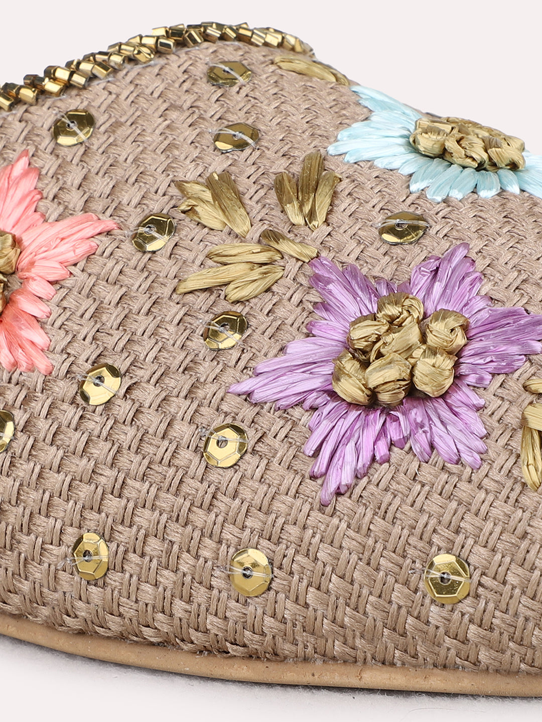 Womens Golden Ethnic Embellished One Toe Slip-On Sandals