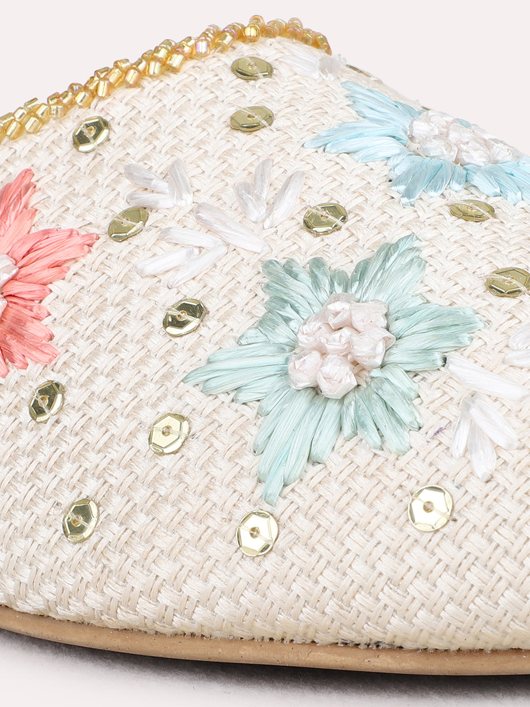 Womens Golden Ethnic Embellished One Toe Flat Slip-On Sandals