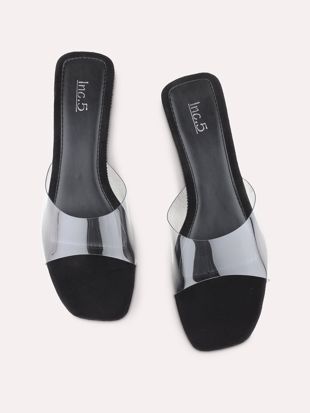 Womens Black Party Wear Transparent Round Toe Wedge Heel Sandals