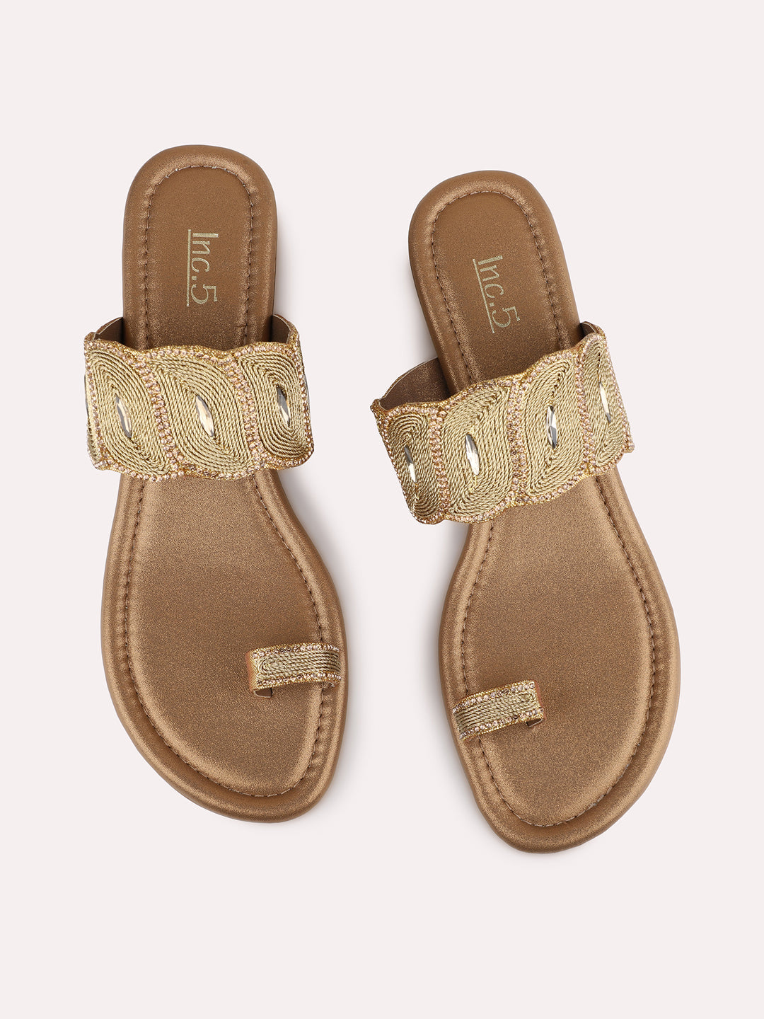 Womens Golden Ethnic Embellished Wedges Sandals