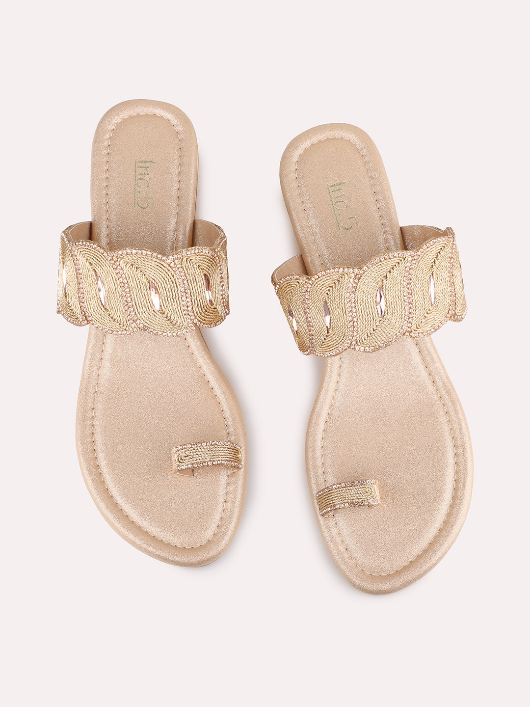 Womens Rose Gold Ethnic Embellished Pattern Wedges Heel Sandal