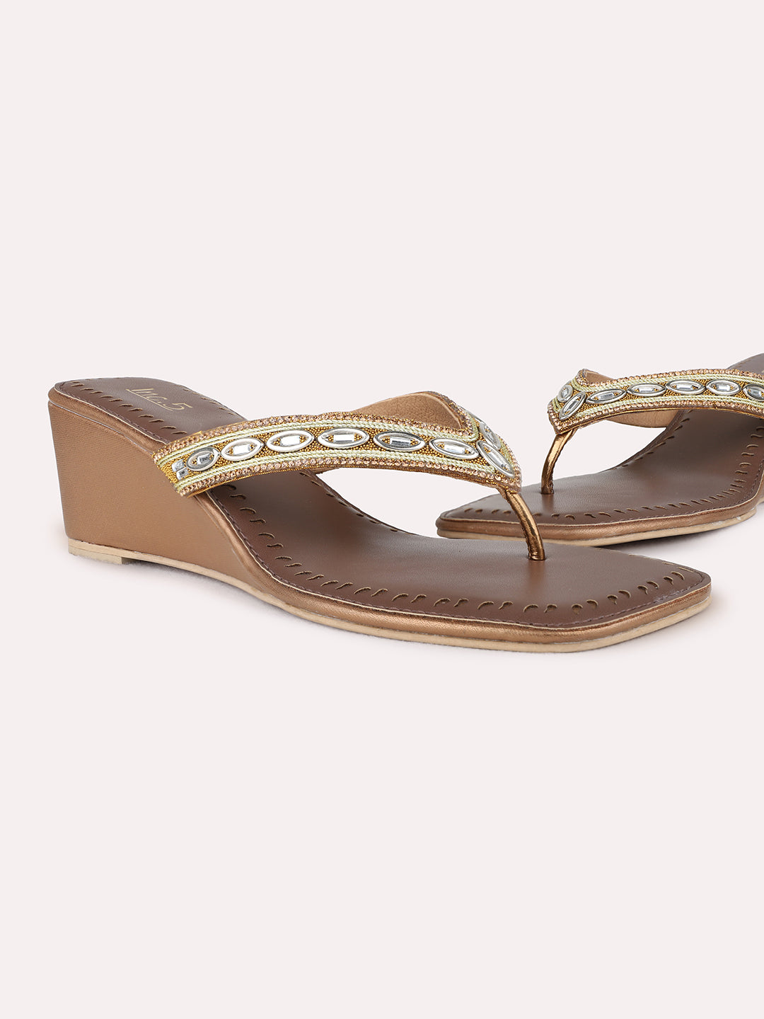 Buy Now Womens Gold Casual Solid Square Toe Wedge Heel Sandals