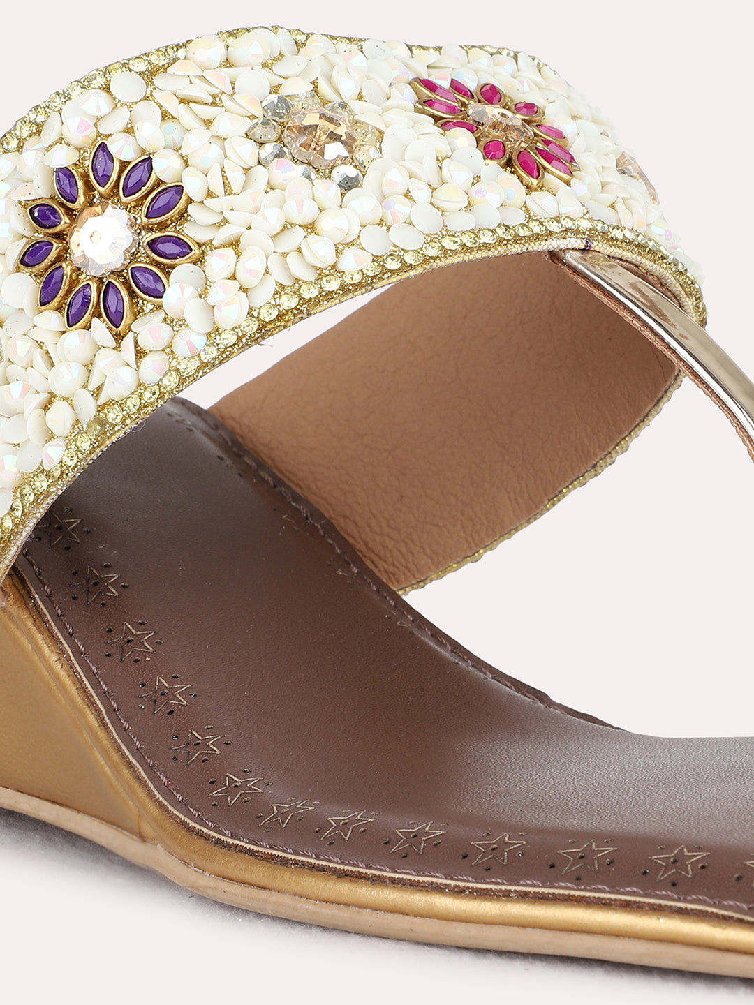 Womens Golden Ethnic Embellished Pattern Wedges Sandals