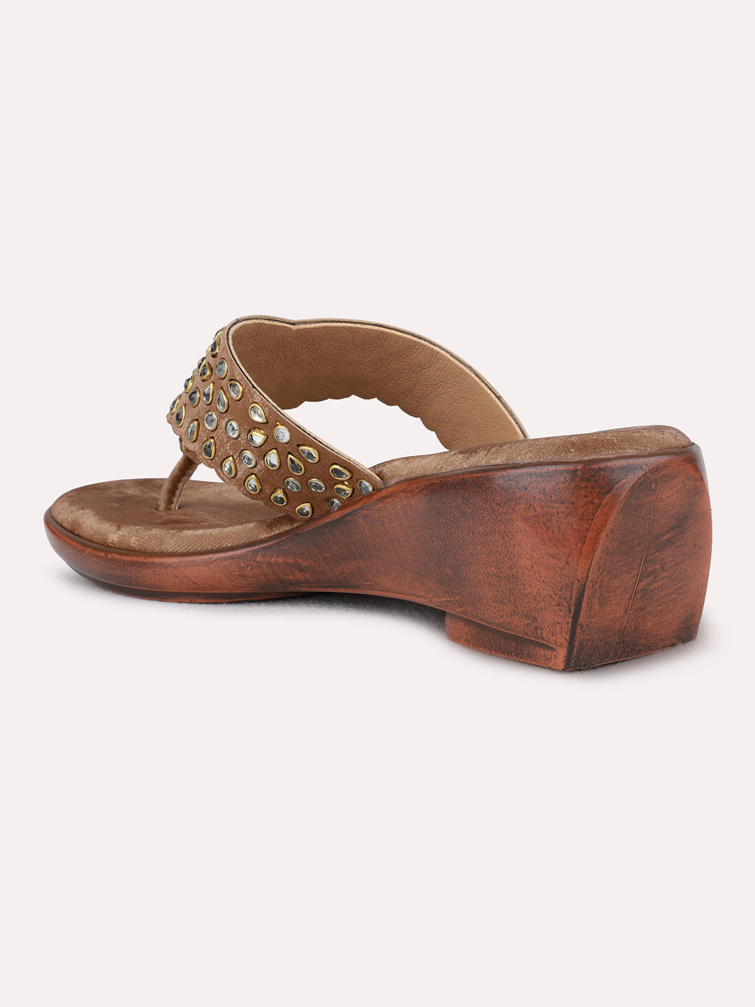 Womens Golden Ethnic Embellished Pattern Wedge Heel Sandal