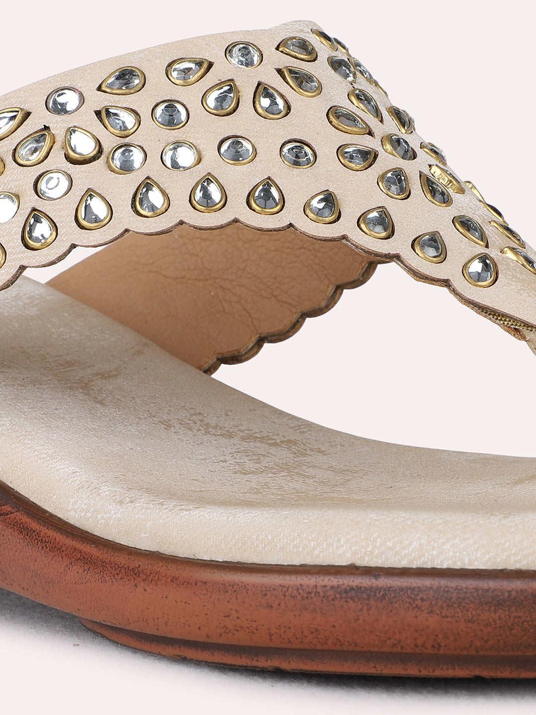 Womens Golden Ethnic Embellished Wedge Heel Sandals