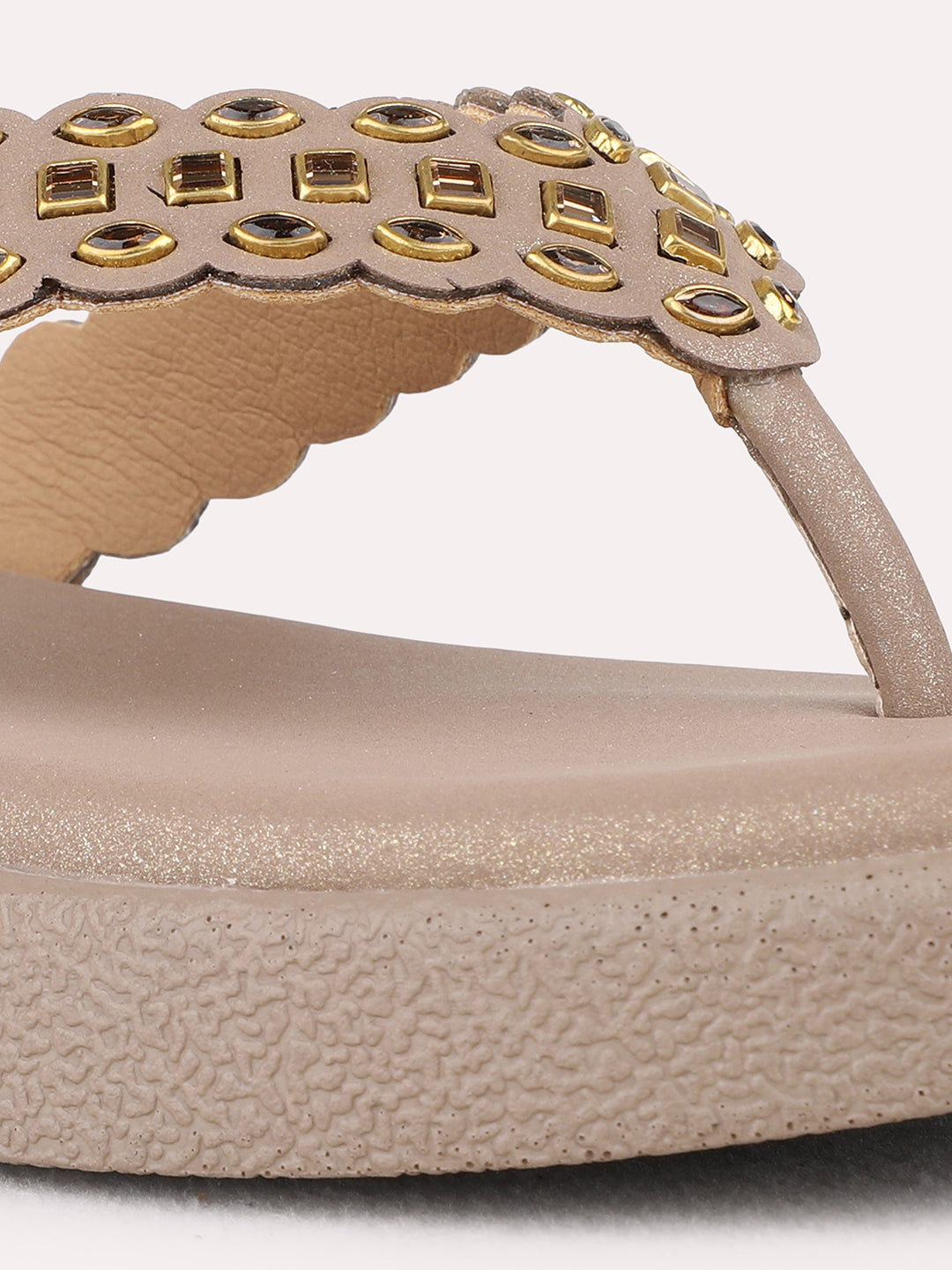 Womens Golden Casual Embellished Round Toe Platform Heels