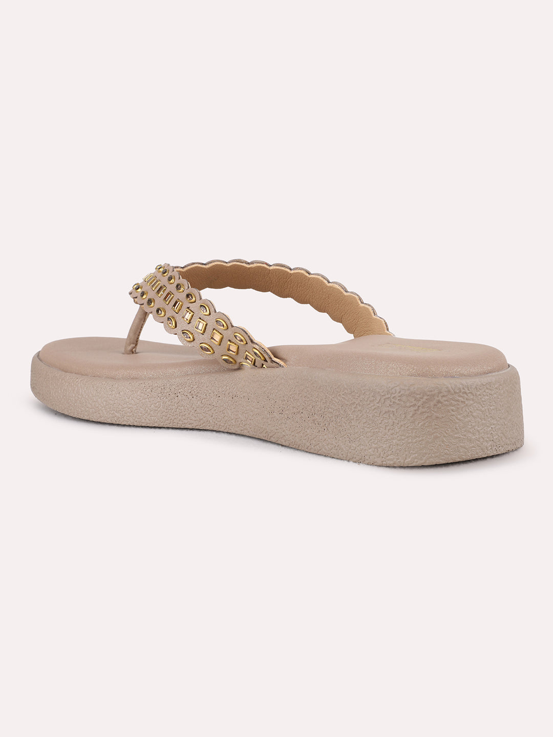 Womens Golden Casual Embellished Round Toe Platform Heels