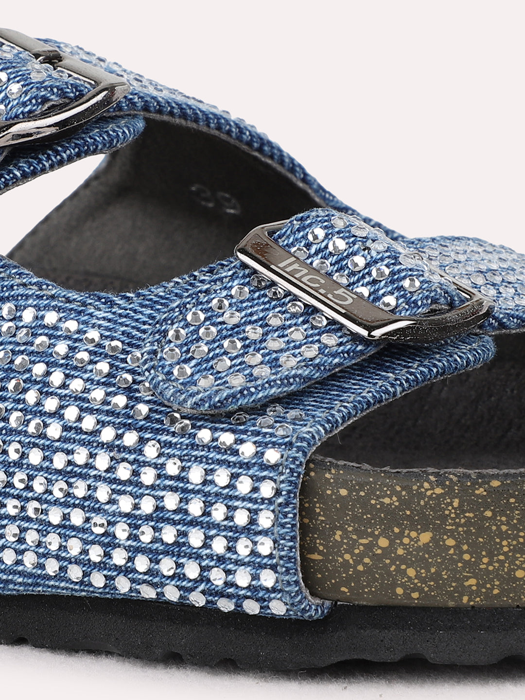 Womens Navy Casual Embellished Open Toe Flat Slip-On Sandals