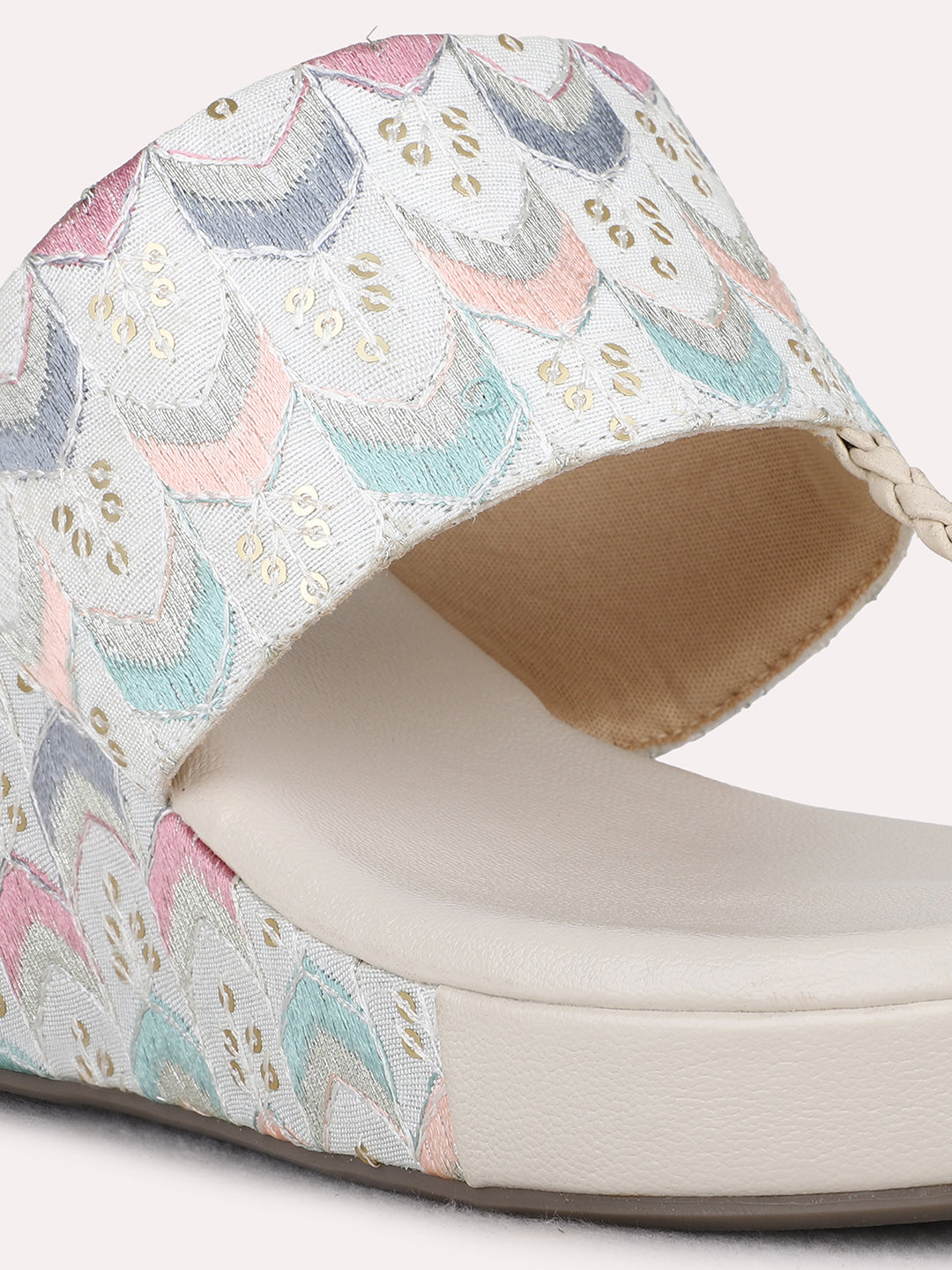 Womens Cream Ethnic Embellished Wedge Heels