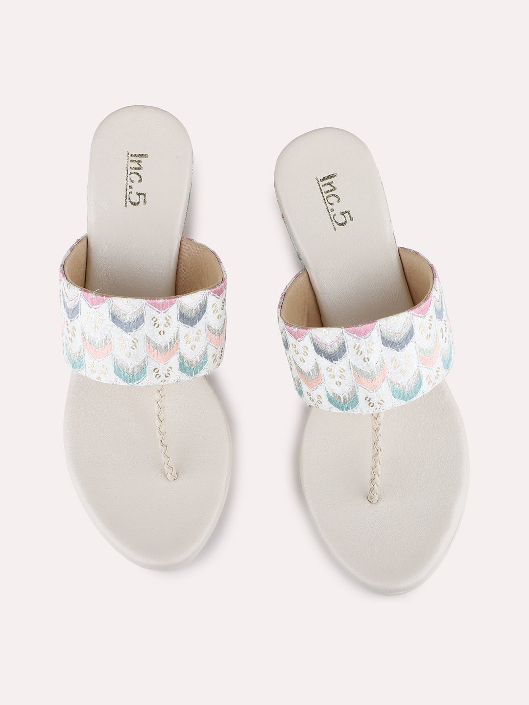 Womens Cream Ethnic Embellished Wedge Heels