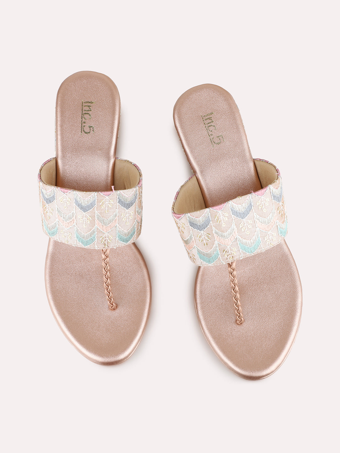 Womens Rose Gold Ethnic Embellished Wedge Heel Sandals