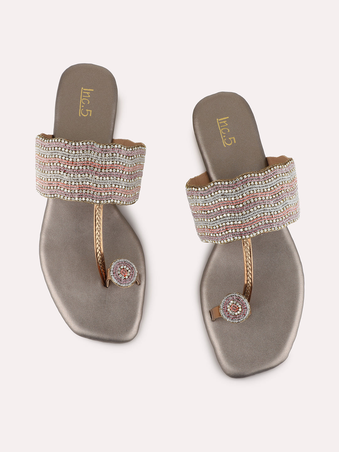 Womens Golden Ethnic Wear Embellished Square Toe Heel Sandals