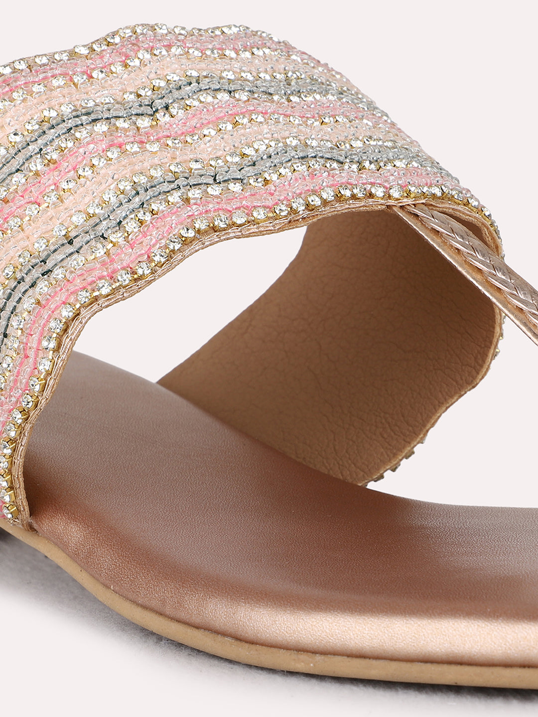 Womens Rose Gold Ethnic Wear Embellished Square Toe Block Heels
