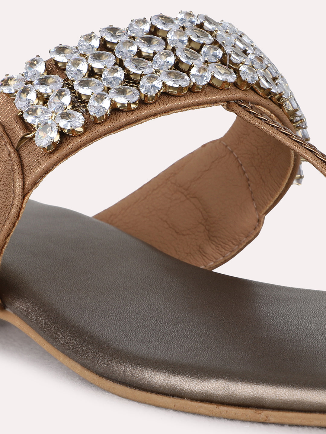 Womens Golden Ethnic Wear Embellished Pattern Square Toe Block Heels