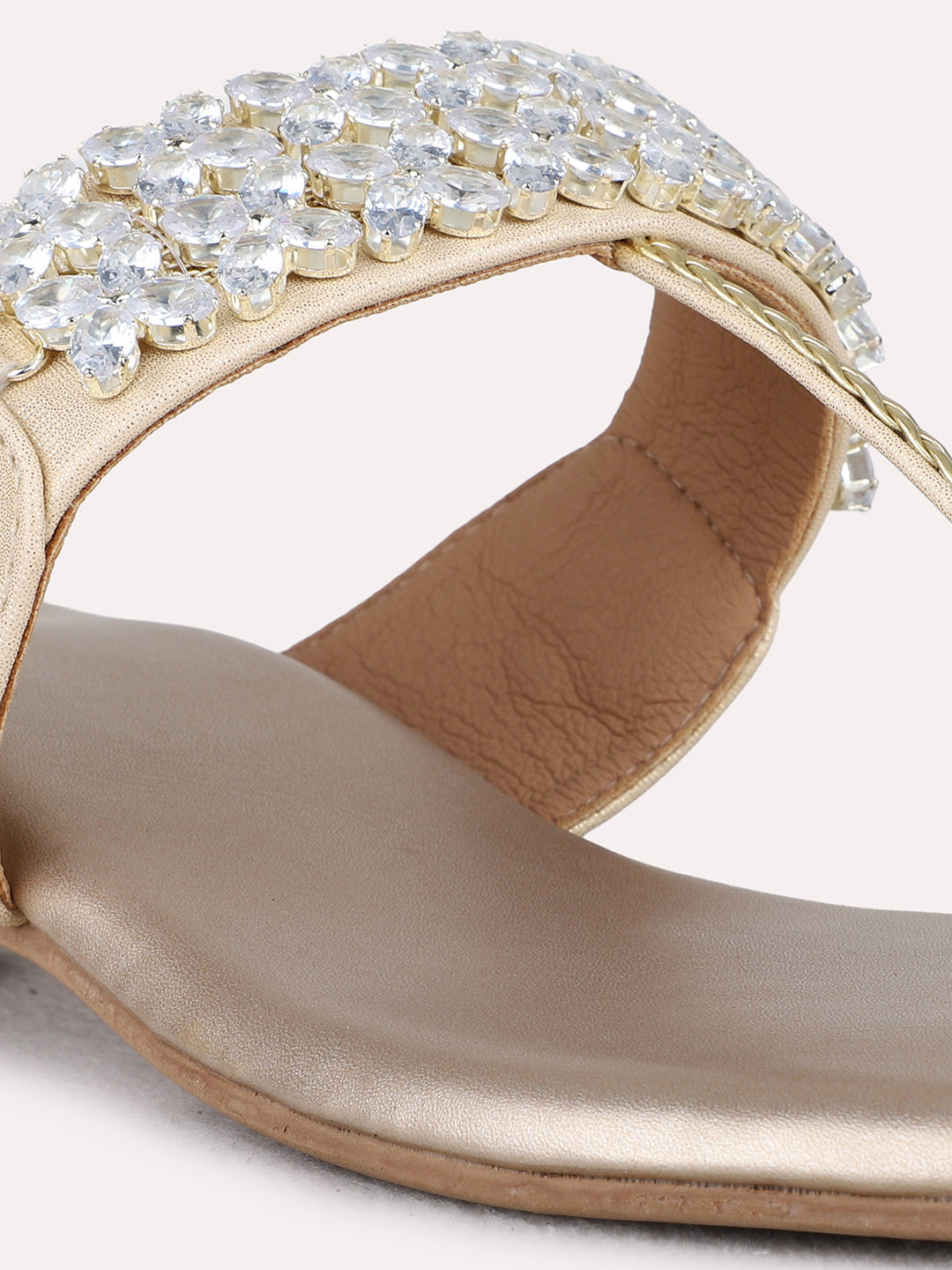 Womens Golden Ethnic Wear Embellished Square Toe Block Heel Sandals