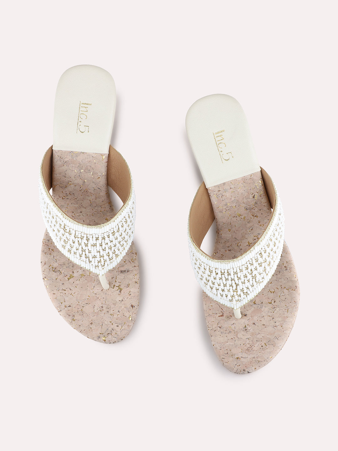 Womens Cream Ethnic Embellished Round Toe Wedge Heels