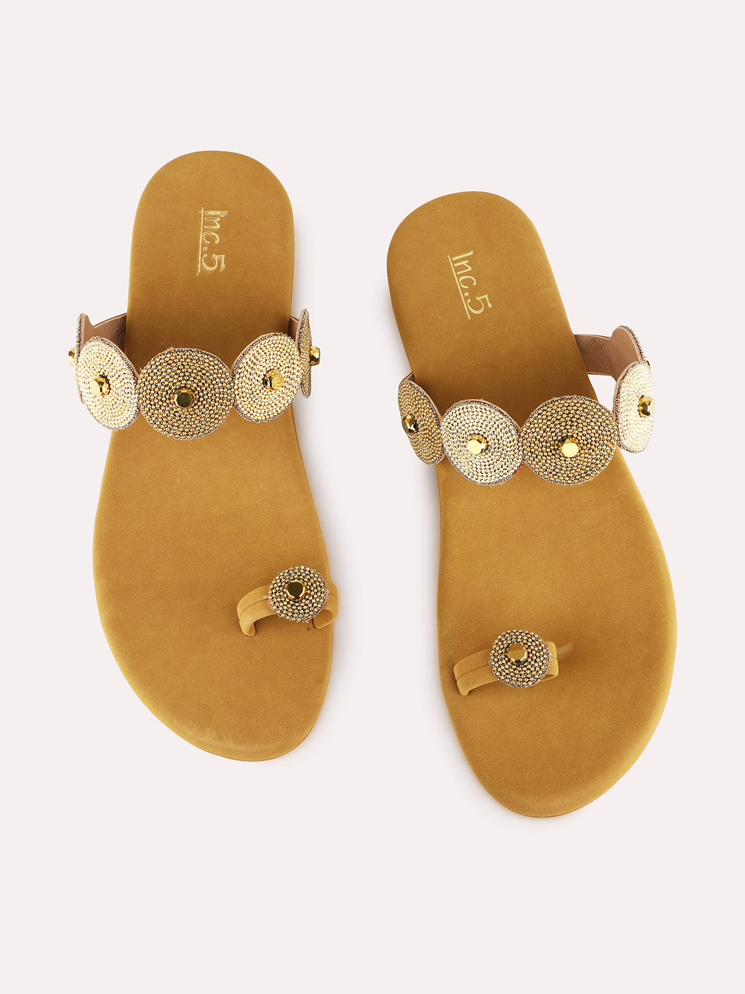 Womens Golden Casual Embellished Round Toe Wedge Heel Sandals