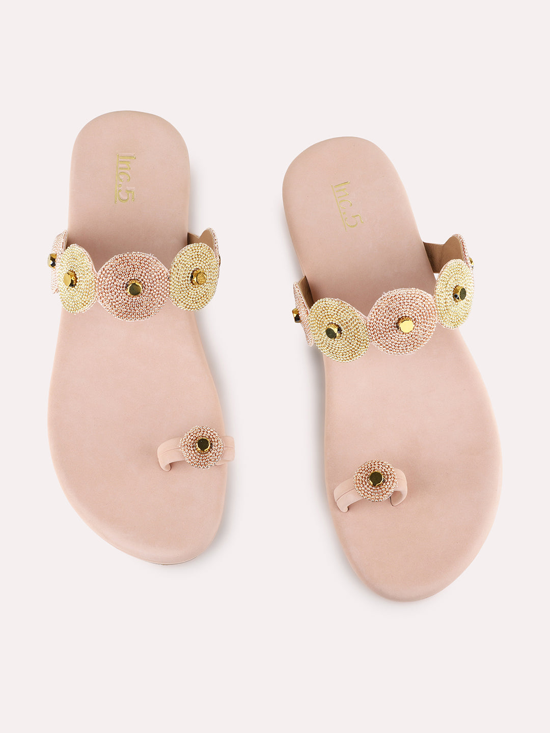 Womens Rose Gold Casual Embellished Round Toe Wedge Heel Sandals