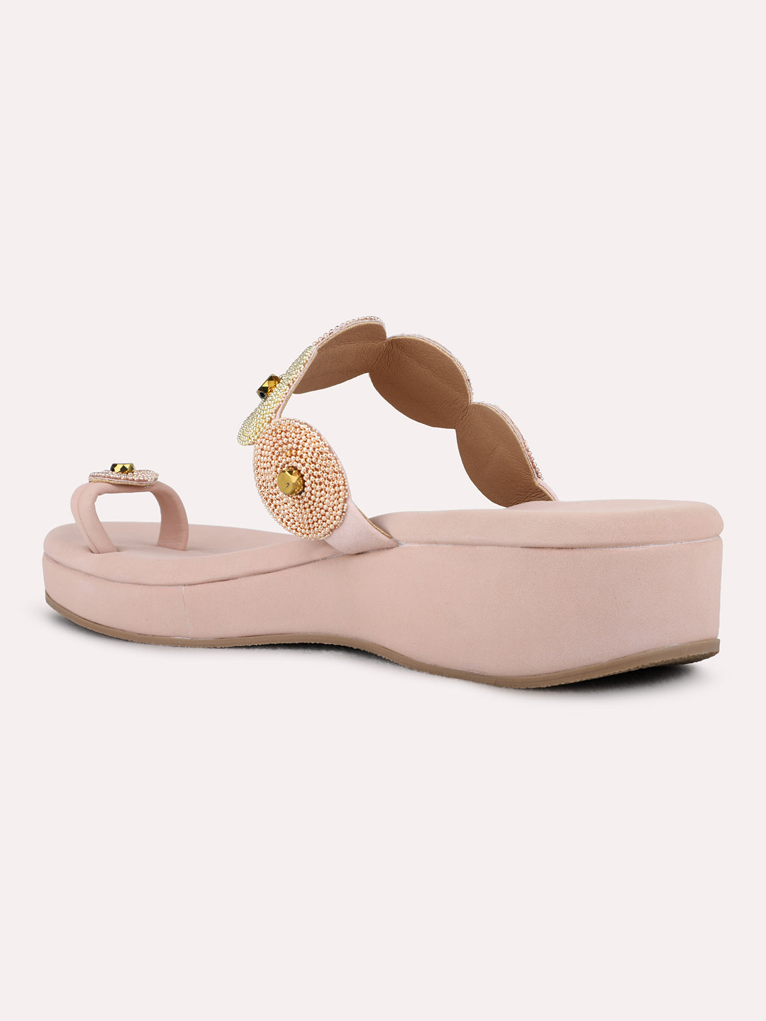 Womens Rose Gold Casual Embellished Round Toe Wedge Heel Sandals