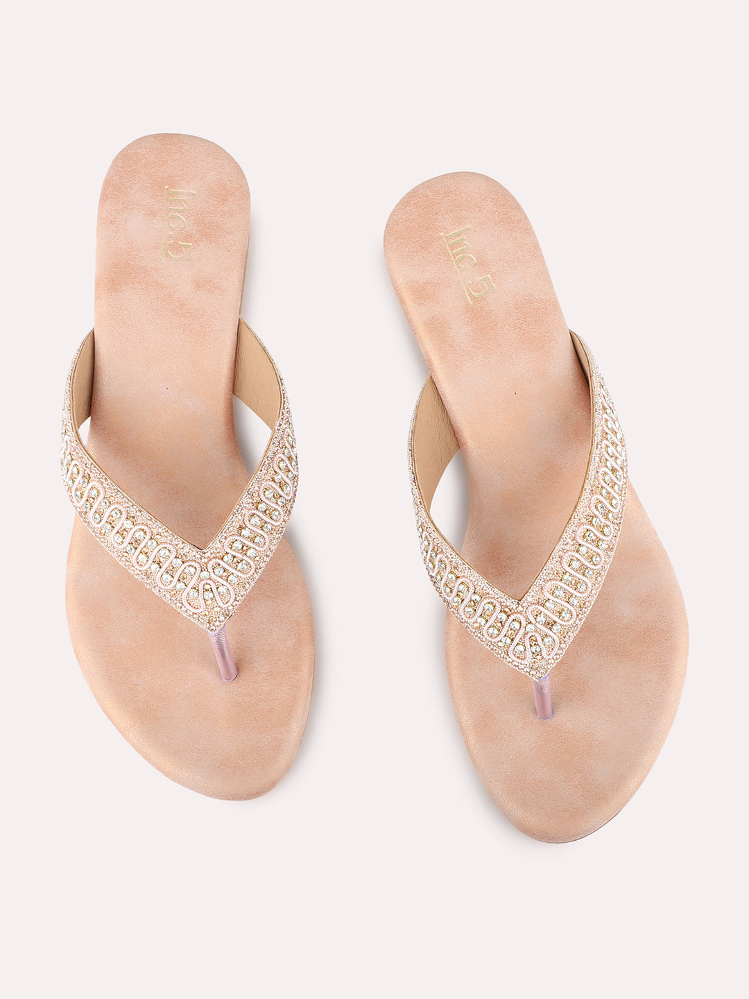 Womens Rose Gold Ethnic Embellished Round Toe Block Heels