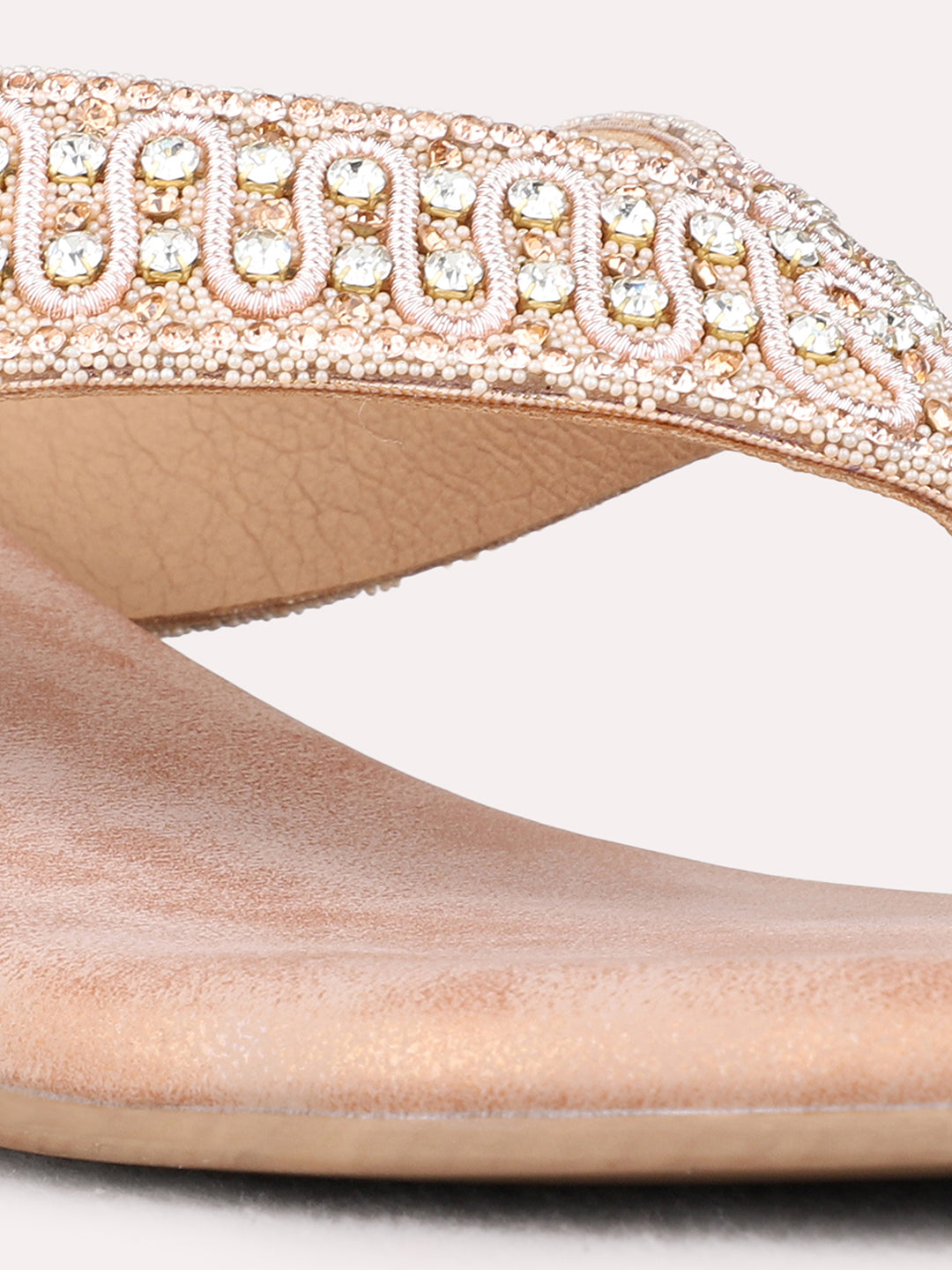 Womens Rose Gold Ethnic Embellished Round Toe Block Heels