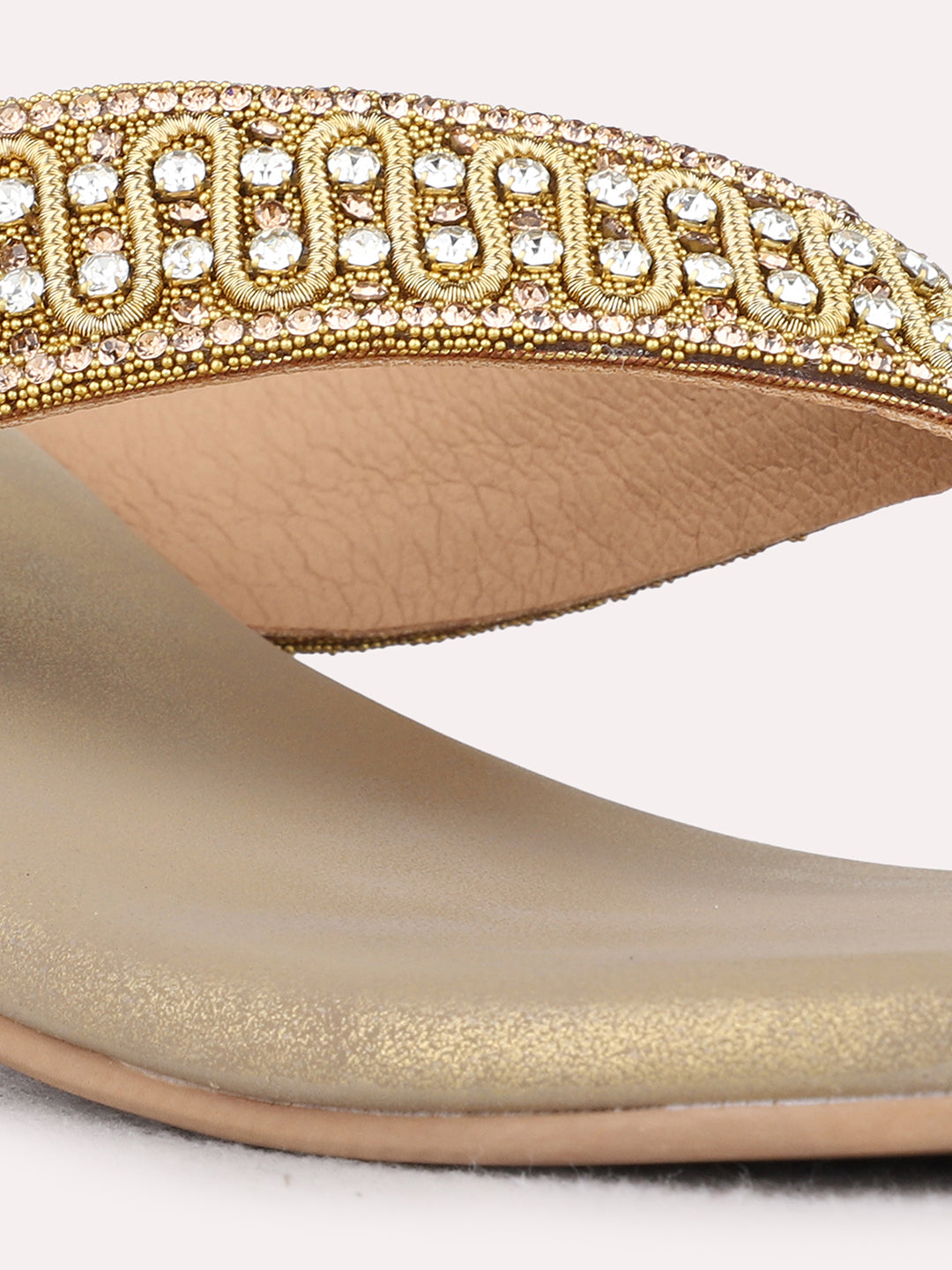 Womens Gold Ethnic Embellished Round Toe Block Heels