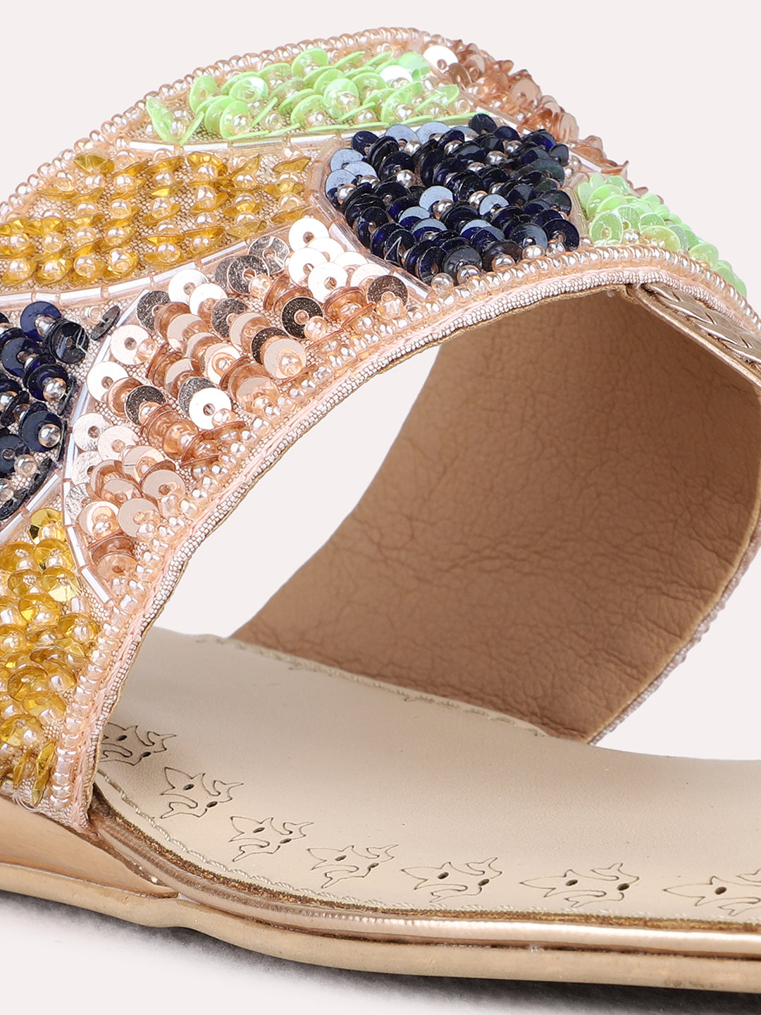 Womens Rose Gold Ethnic Embellished One Toe Flats