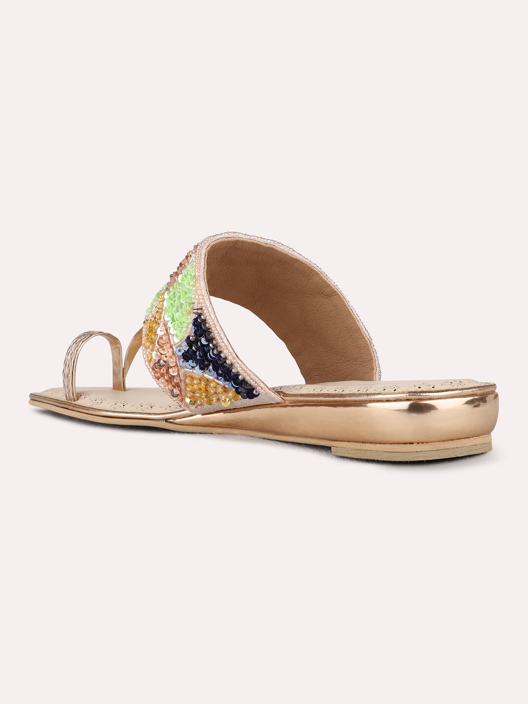 Womens Rose Gold Ethnic Embellished One Toe Flats