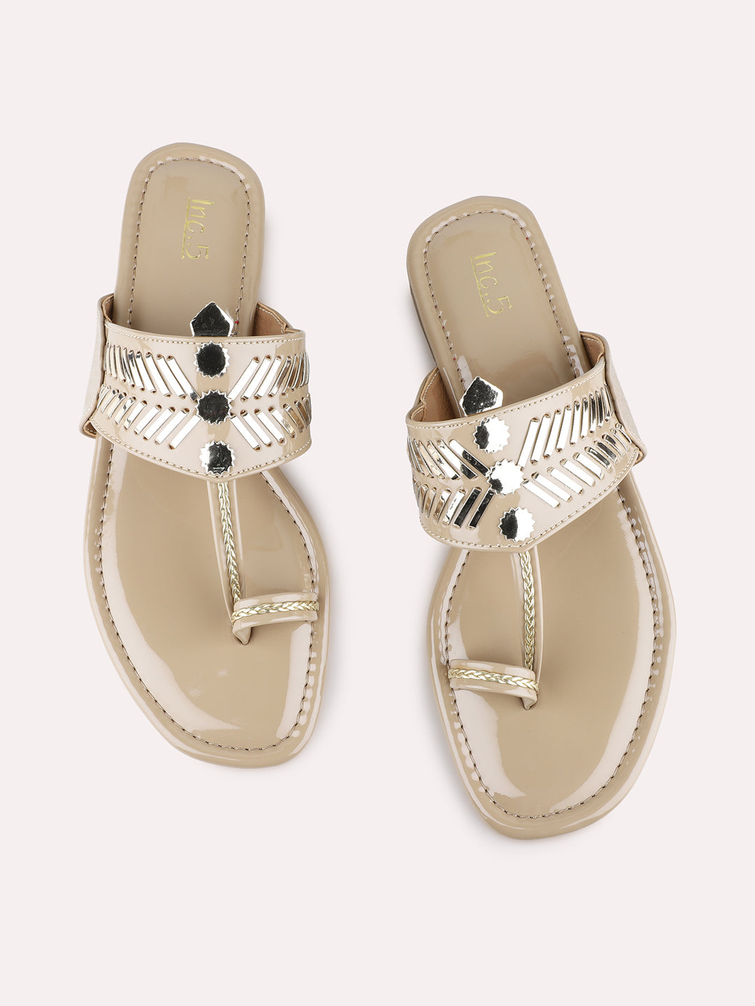 Womens Beige Casual Textured One Toe Flats