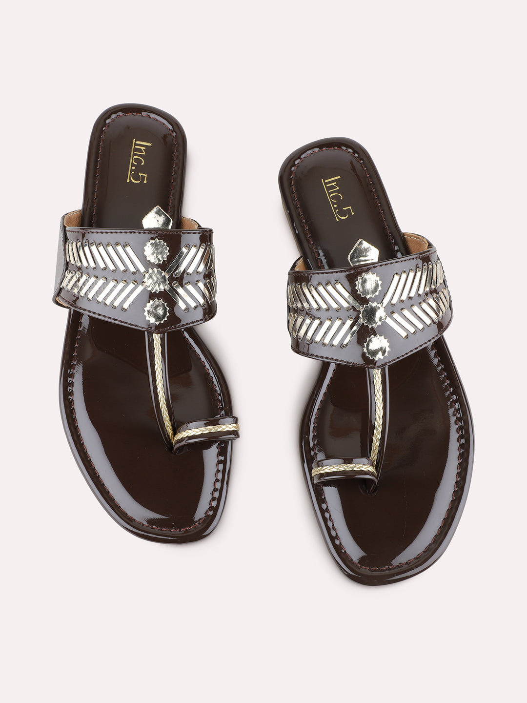 Womens Brown Casual Textured One Toe Flats