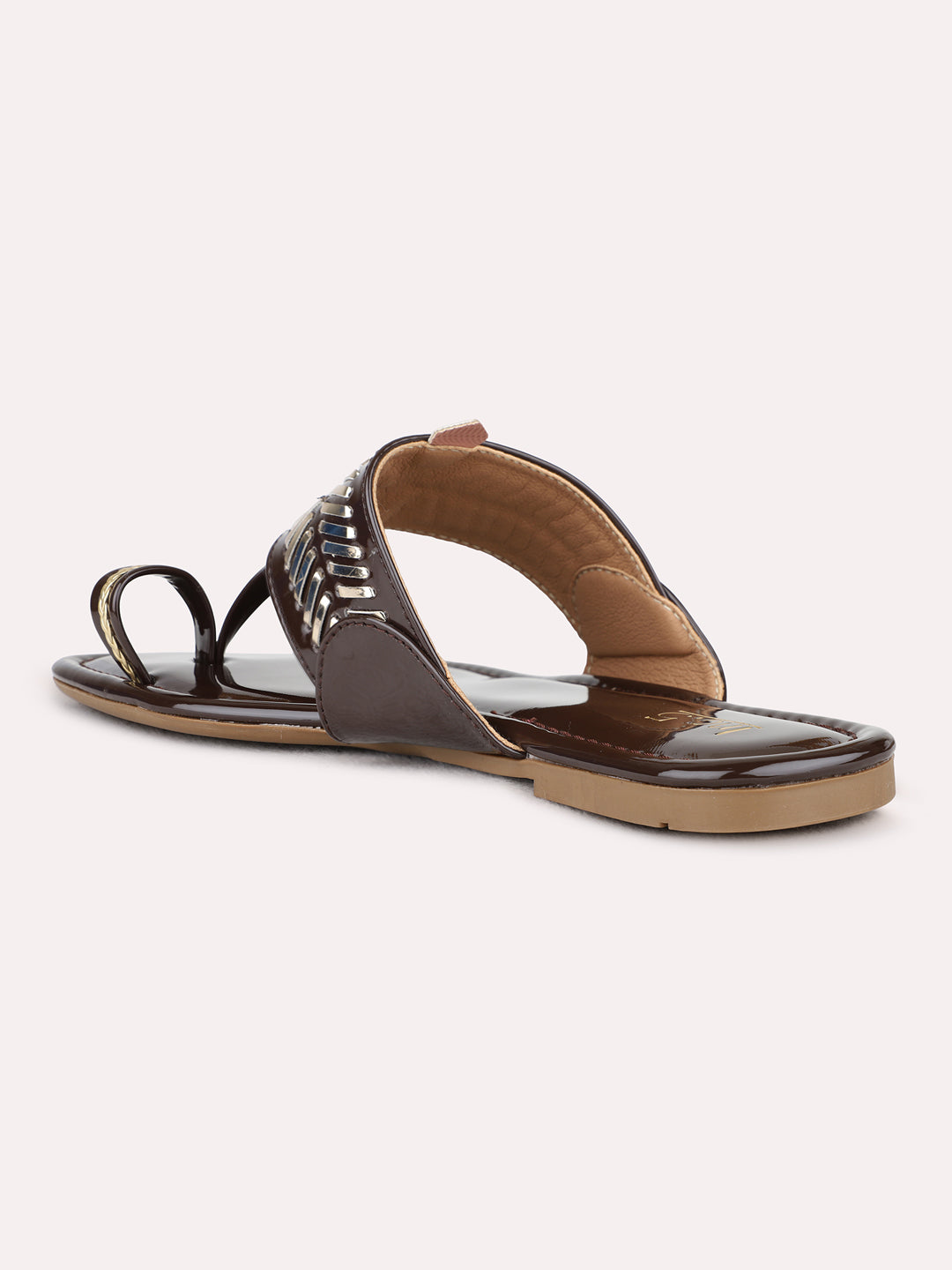 Womens Brown Casual Textured One Toe Flats