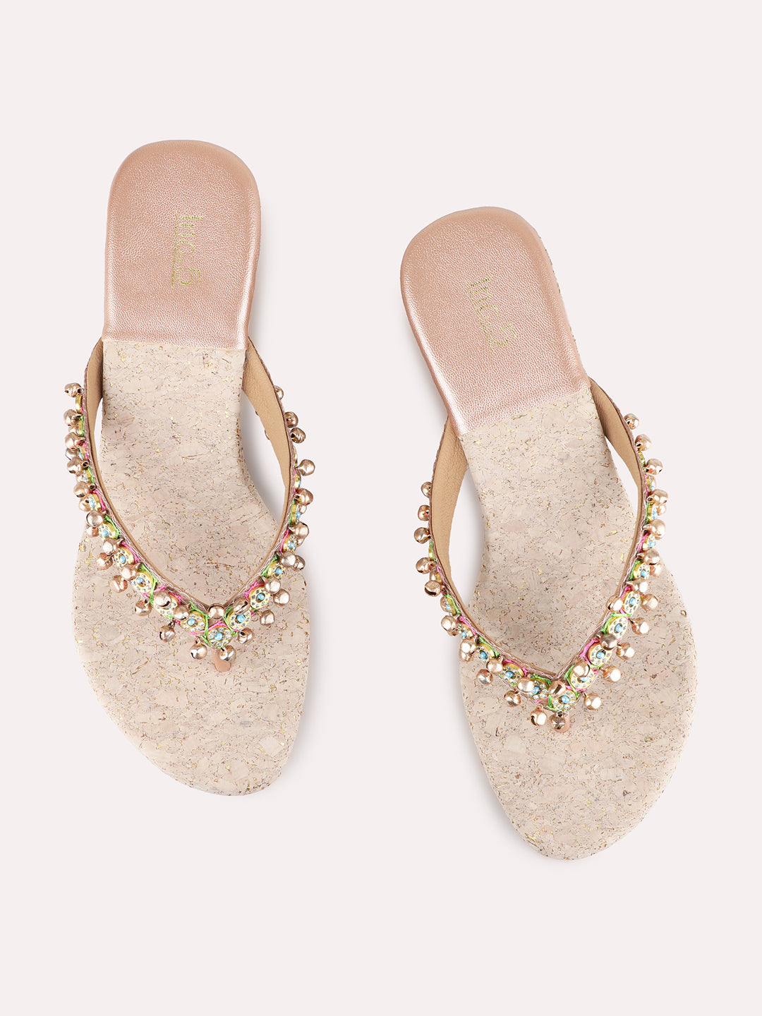 Womens Rose Gold Ethnic Embellished Round Toe Wedge Heels
