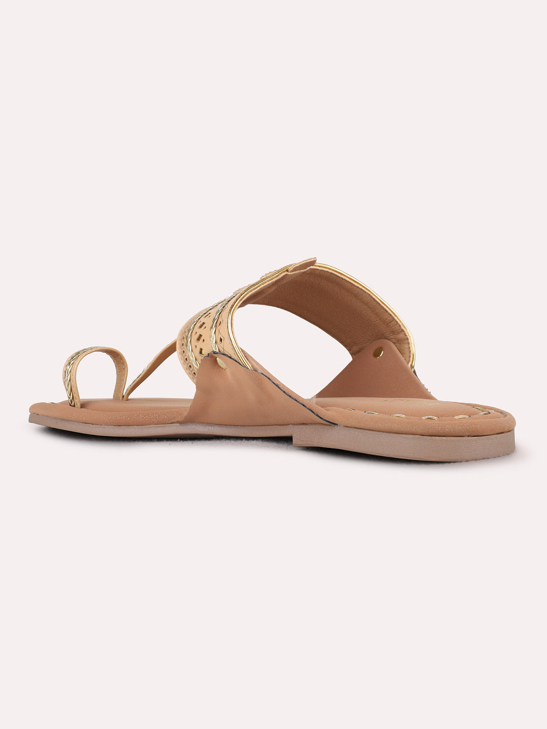 Womens Beige Ethnic Embellished One Toe Kolhapuris