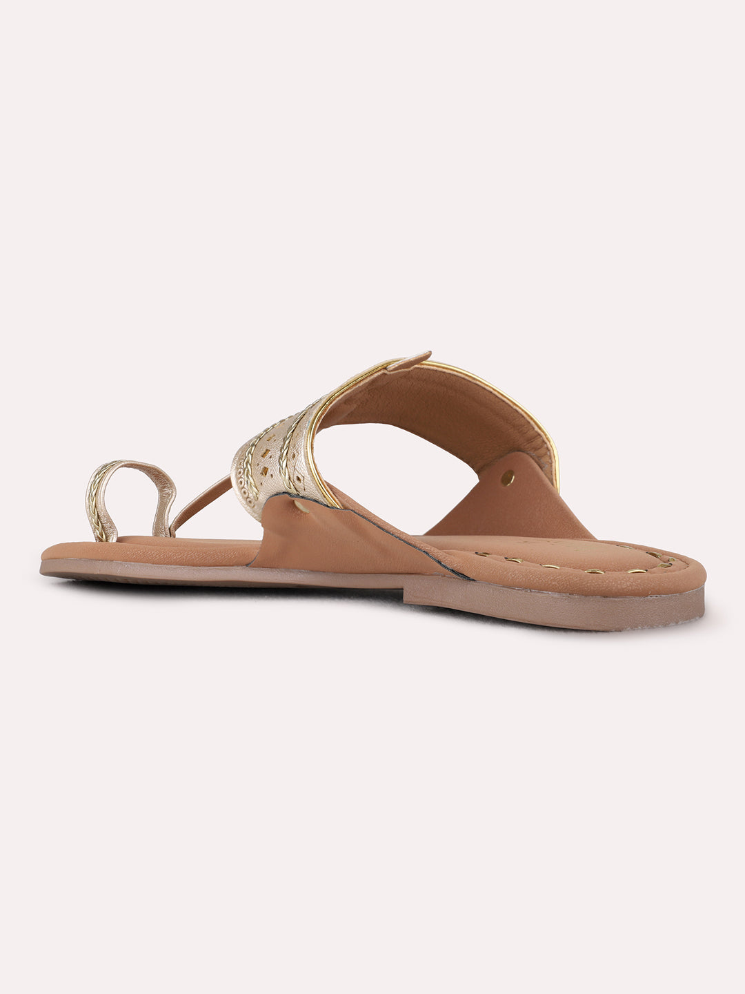 Womens Golden Ethnic Embellished One Toe Kolhapuris