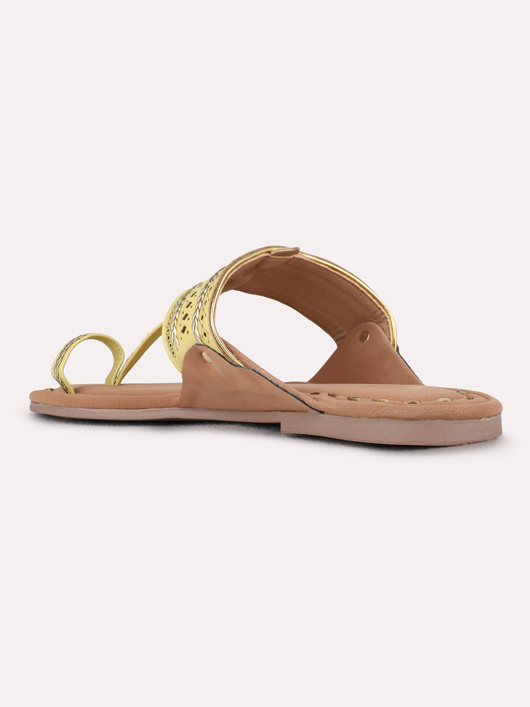 Womens Yellow Ethnic Embellished One Toe Kolhapuris