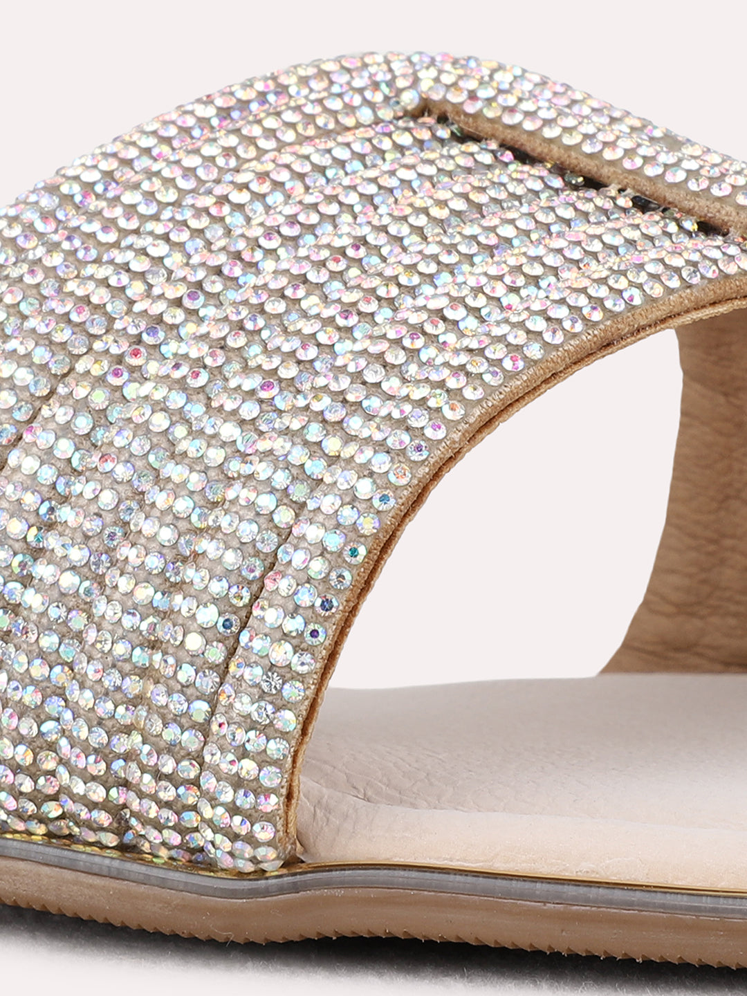 Womens Beige Casual Embellished Open Toe Flats