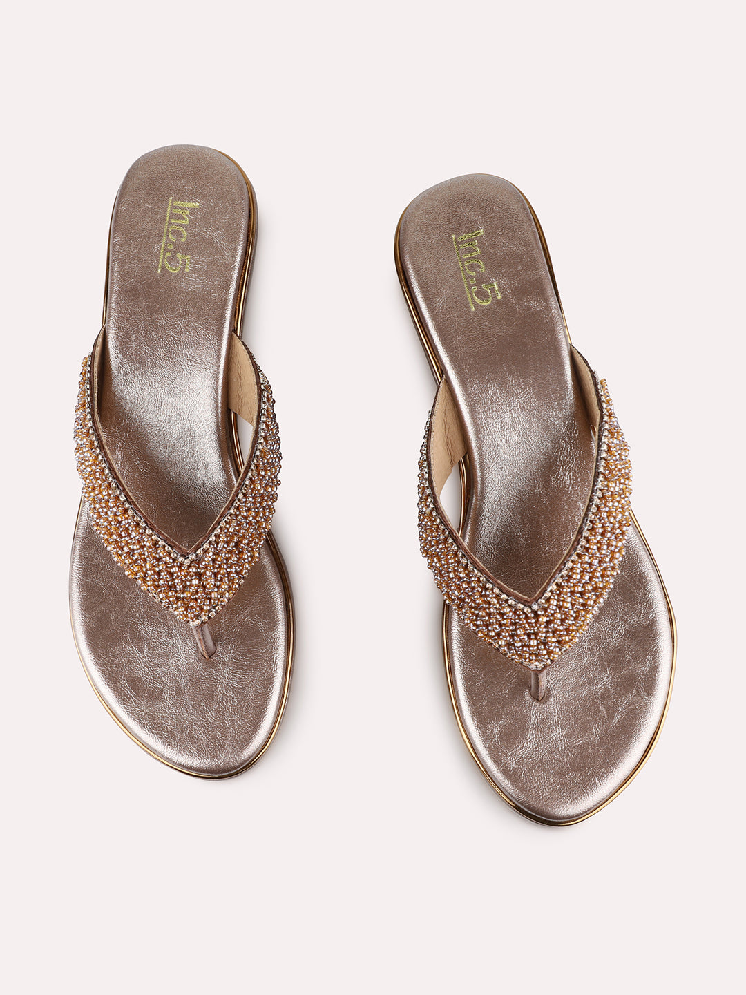 Womens Golden Party Wear Embellished Round Toe Wedge Heels