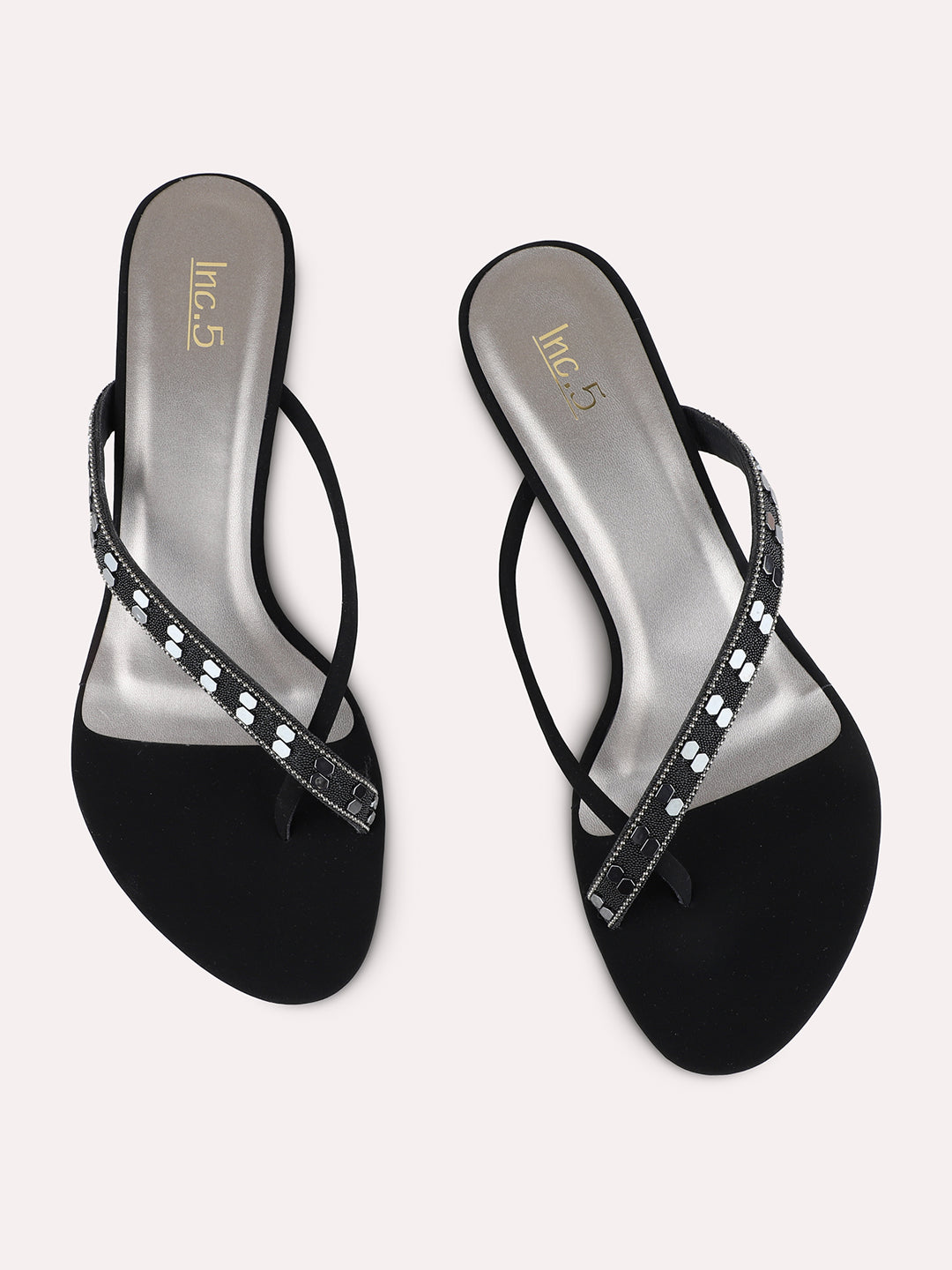 Womens Black Ethnic Striped Round Toe Kitten Heels