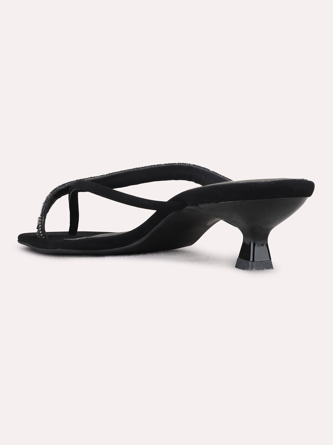 Womens Black Ethnic Striped Round Toe Kitten Heels