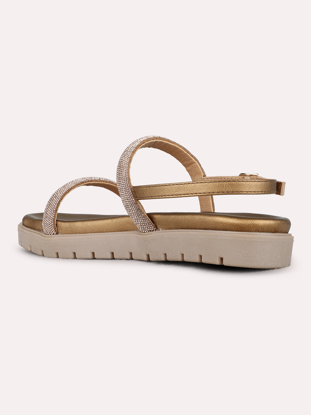 Womens Golden Ethnic Embellished Open Toe Flats